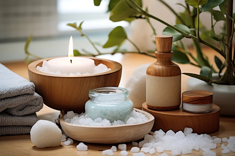 Energy Bath Healing Ritual | Vibrational Cleansing & Spiritual Renewal A serene energy bath setup featuring a lit candle, bath salts, essential oils, and natural elements, symbolizing vibrational healing, spiritual cleansing, and energetic renewal.